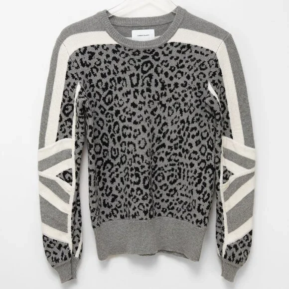 Current/Elliott The Duvall Sweater Animal Leopard Print Cream Grey Size 0 XS - Picture 2 of 6